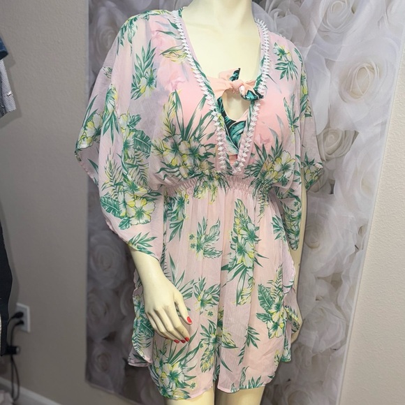 Miken SAMMY HIBISCUS MULTI ' Printed Caftan Swim Cover-Up, US Medium - Picture 7 of 8